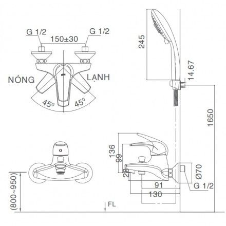 Vòi Sen Nóng Lạnh Inax BFV-3003S-3C Tay Sen Massage