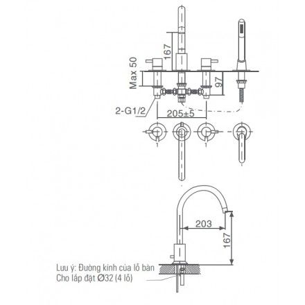 Vòi Sen Tắm Xả Bồn Inax BFV-7000B Nóng Lạnh