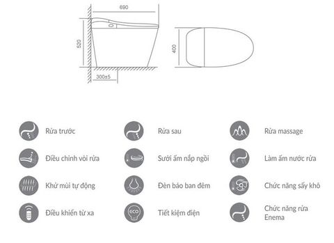 Bàn cầu Điện Tử Viglacera V93.RW