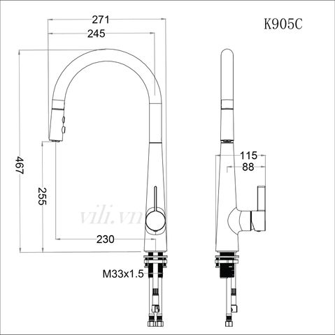 Vòi rửa chén Caesar K905C rút dây nóng lạnh