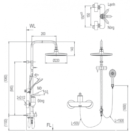 Vòi Sen Cây Tắm Inax BFV-41S-5C Nóng Lạnh