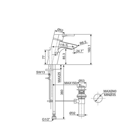 Vòi Lavabo Nóng Lạnh American Standard WF-3907