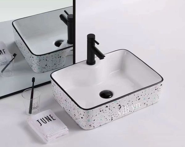 Chậu rửa lavabo đặt bàn YOLO ML538 giả terrazo viền đen