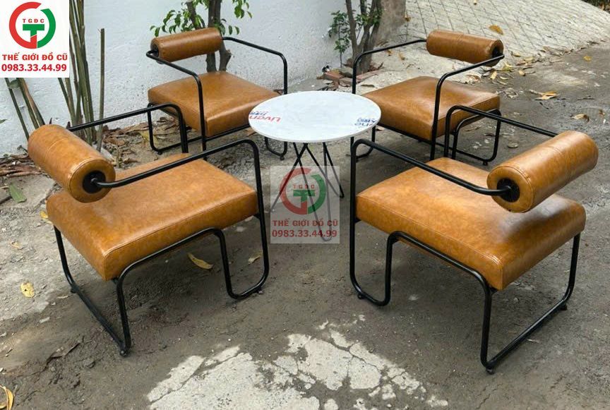 BÀN GHẾ CAFE ĐỆM DA CAO CẤP