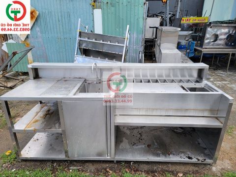 BÀN PHA CHẾ INOX CÓ Ô ĐỰNG KHAY TOPPING