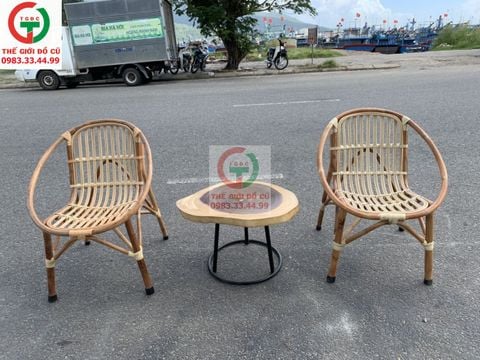 BỘ BÀN GỖ CAFE GHẾ MÂY
