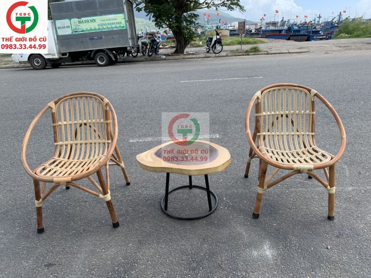 BỘ BÀN GỖ CAFE GHẾ MÂY