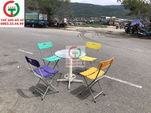 BỘ BÀN CAFE GHẾ NHỰA 3 LÁ NHIỀU MÀU