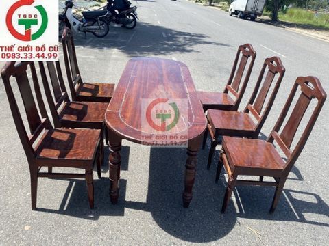 BỘ BÀN GỖ CHÂN TIỆN 6 GHẾ TỰA