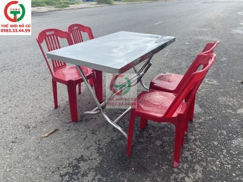 BỘ BÀN ĂN INOX GHẾ NHỰA LƯNG CAO