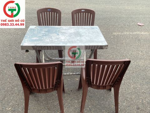 BỘ BÀN ĂN INOX GHẾ NHỰA