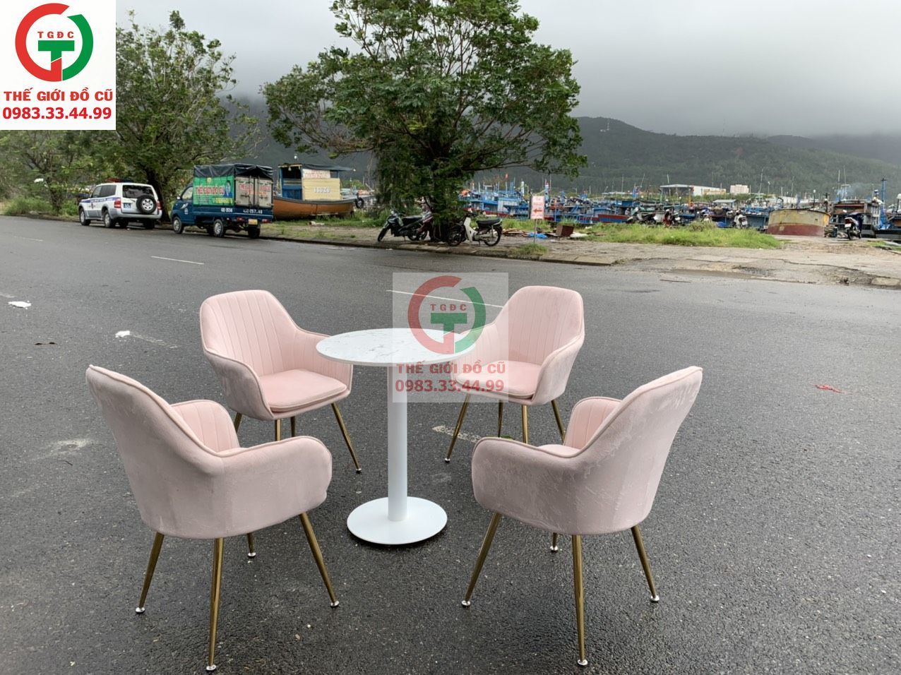 BỘ BÀN CAFE 4 GHẾ SOFA NHUNG CAO CẤP