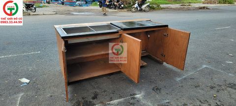 BÀN PHA CHẾ GỖ MẶT ĐÁ SẴN CHẬU RỬA INOX