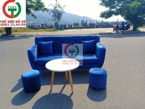 SOFA BĂNG NỆM NHUNG XANH DƯƠNG