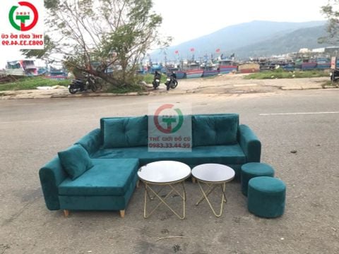 SOFA GÓC NHUNG XANH