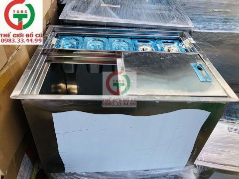 THÙNG ĐÁ INOX ÂM BÀN KÈM KHAY TOPPING