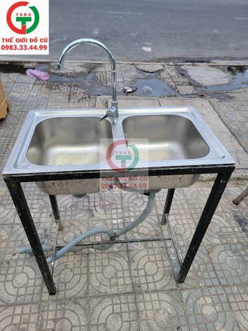 CHẬU RỬA INOX 2 HỌNG KHUNG CHÂN INOX