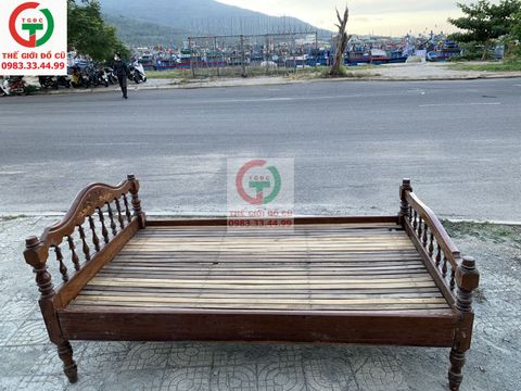 GIƯỜNG GỖ CHÂN TIỆN XƯA 1M4