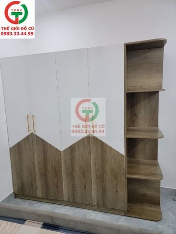 TỦ ÁO QUẦN 4 CÁNH GỖ MDF KỆ BÊN