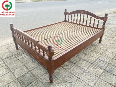 GIƯỜNG GỖ CHÂN TIỆN XƯA 1M4