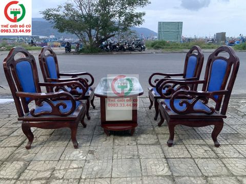 SALON GỖ GÕ TAY MÓC GHẾ ỐP ĐỆM DA