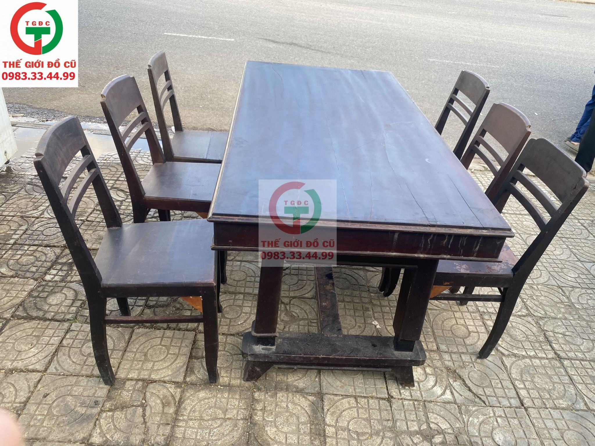 BỘ BÀN TRÀ CHỮ U 6 GHẾ GỖ XƯA