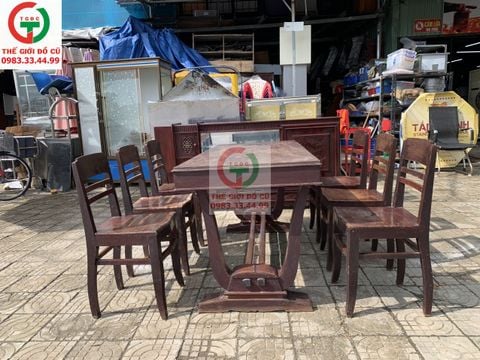 BỘ BÀN TRÀ CHÂN V 6 GHẾ GỖ HƯƠNG XƯA