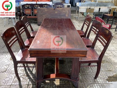 BÀN TRÀ CHỮ U 6 GHẾ GỖ GÕ XƯA