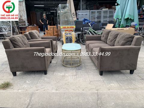 BỘ GHẾ SOFA ĐỆM NHUNG NÂU