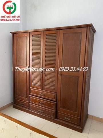 TỦ ÁO QUẦN GỖ XOAN ĐÀO 4 CÁNH CỬA LÁ SÁCH