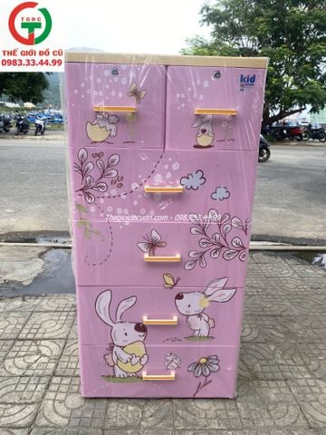 TỦ NHỰA ÁO QUẦN CHO TRẺ 6 NGĂN HỌA TIẾT THỎ HỒNG