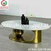 BÀN TRÀ SOFA MẶT ĐÁ OVAL - KHUNG CHÂN SẮT KHỐI CẦU MẠ VÀNG GOLD