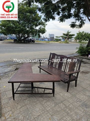 BÀN GÓC CHÂN ĐỒNG KHUNG GỖ HƯƠNG MẶT VÁN MỸ