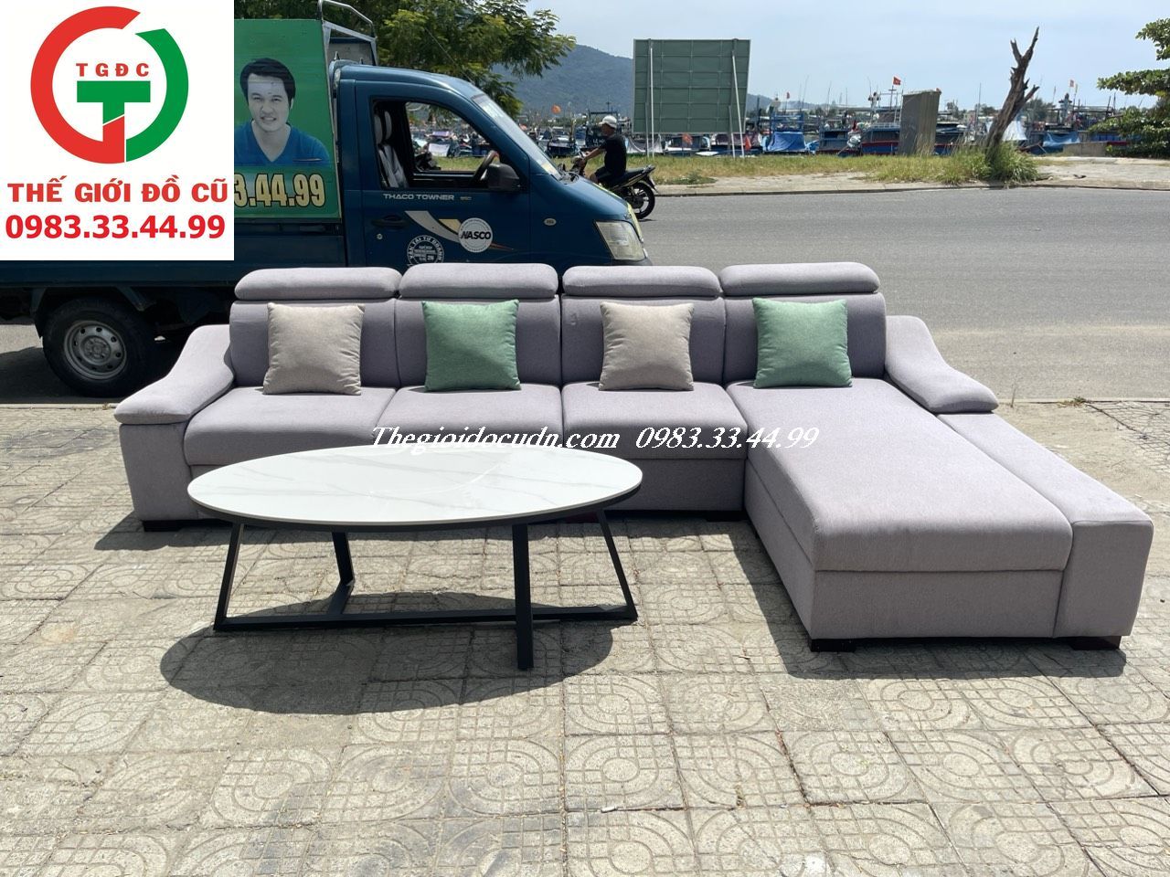 BỘ BÀN GHẾ SOFA GÓC L MÀU GHI