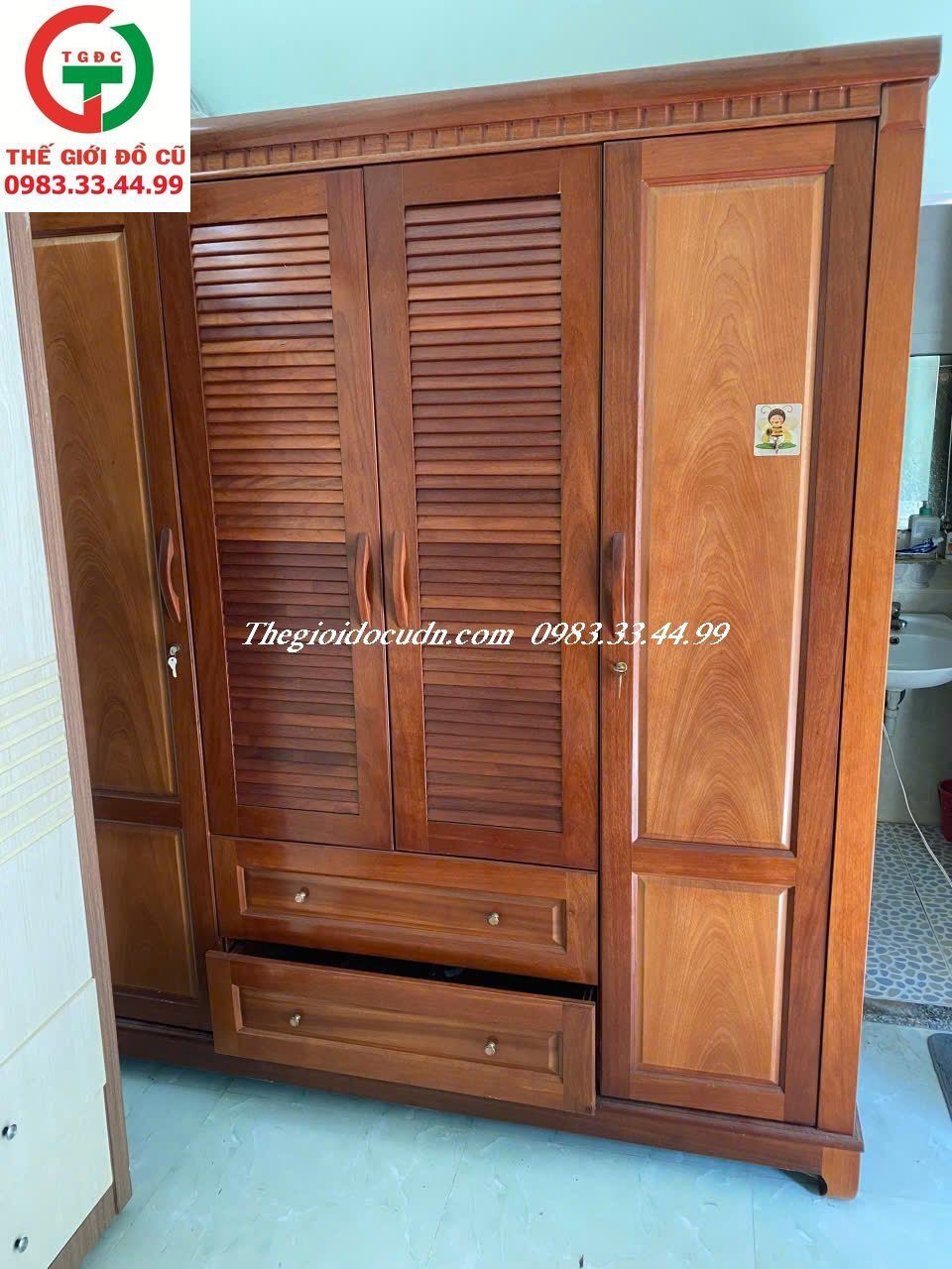 TỦ GỖ ÁO QUẦN 4 CÁNH CỬA LÁ SÁCH