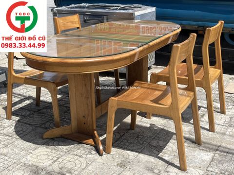 BỘ BÀN ĂN GIA ĐÌNH OVAL 4 GHẾ GỖ ĐẸP SANG