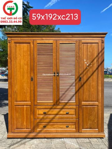 TỦ ÁO QUẦN 4 CÁNH GỖ SỒI MỸ CỬA LÁ SÁCH
