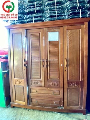 TỦ GỖ ÁO QUẦN 4 CÁNH CỬA LÁ SÁCH