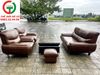 BỘ SOFA ĐỆM DA NÂU BÀN MẶT ĐÁ SANG TRỌNG