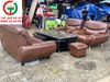 BỘ SOFA ĐỆM DA NÂU BÀN MẶT ĐÁ SANG TRỌNG