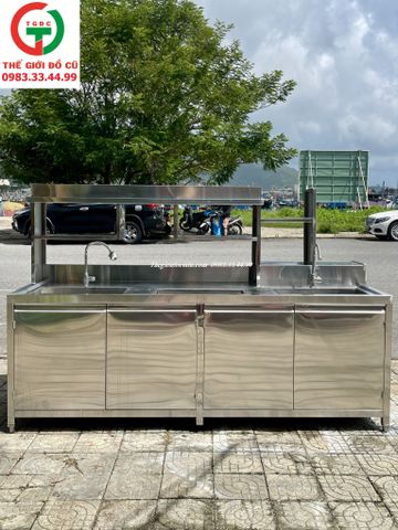 QUẦY PHA CHẾ INOX LIỀN KỆ 2 CHẬU 1 THÙNG ĐÁ