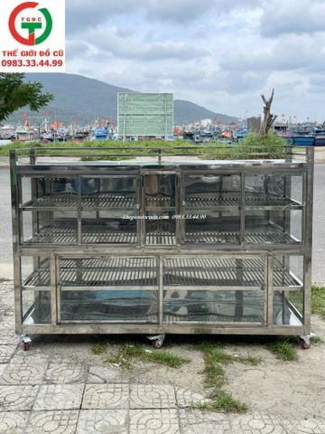 TỦ CHÉN BÁT INOX KÍNH CỬA LÙA