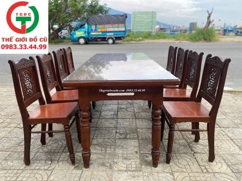 BỘ BÀN TRÀ CHÂN TIỆN GỖ HƯƠNG XƯA 8 GHẾ