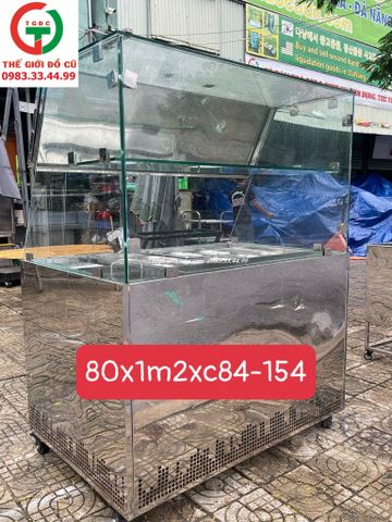 TỦ MÁT INOX KÍNH CÓ KHAY TOPPING TRƯNG BÀY MÓN
