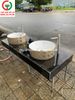 BÀN RỬA TAY LAVABO 2 CHẬU MẶT ĐÁ CHÂN SẮT