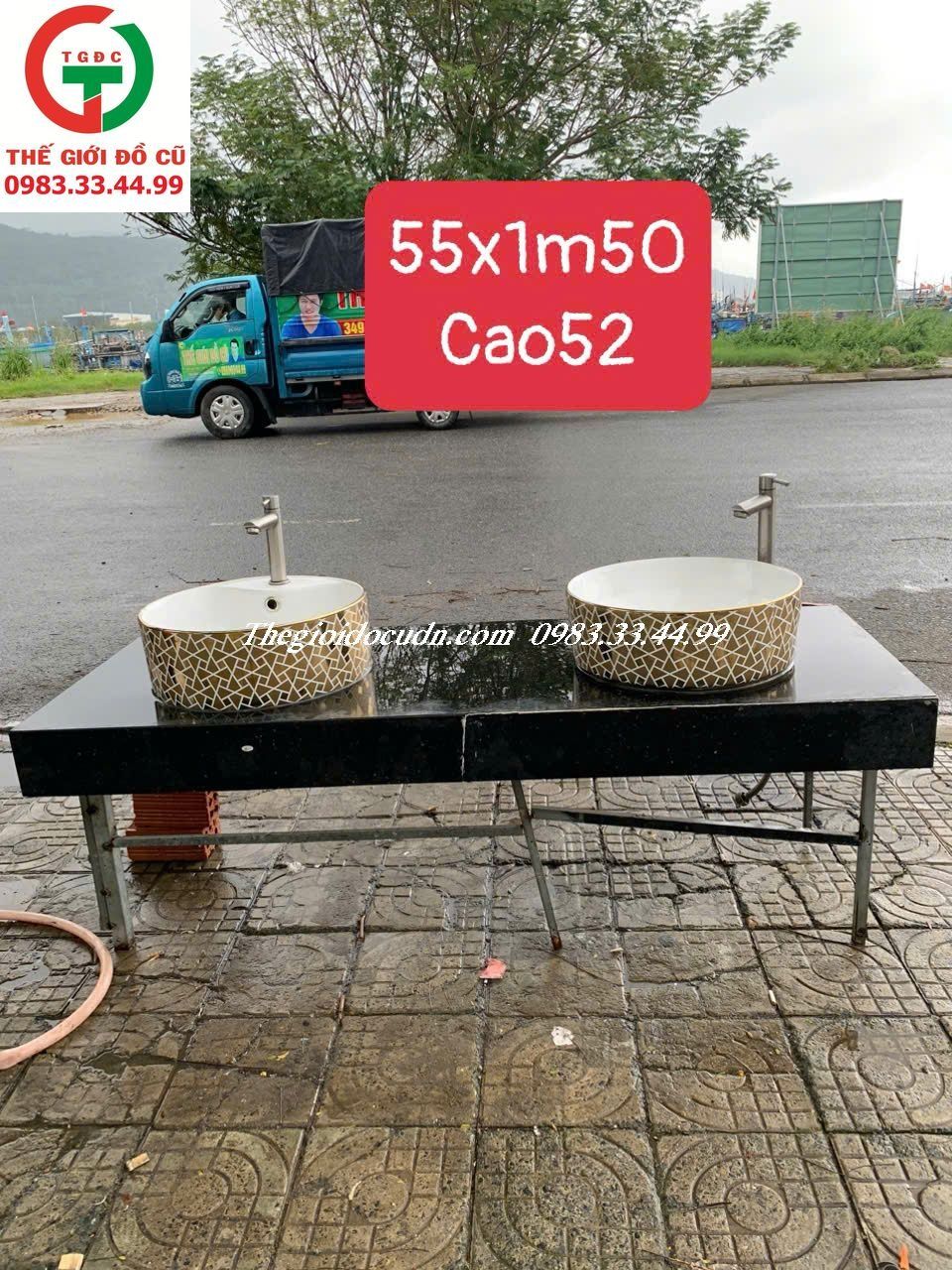 BÀN RỬA TAY LAVABO 2 CHẬU MẶT ĐÁ CHÂN SẮT