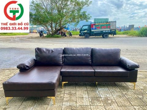 GHẾ SOFA GÓC ĐỆM DA MÀU ĐEN