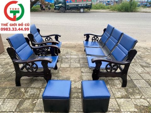 BỘ SALON GỖ GHẾ INOX ĐỆM DA