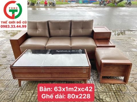 BỘ SALON GỖ ĐỆM DA NÂU