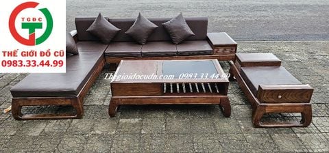 SALON GÓC KHUNG GỖ SỒI ỐP ĐỆM DA